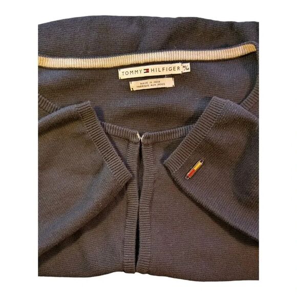 Tommy Hilfiger Women's Medium 3/4 Sleeve Hook & Eye Front Solid Black Sweater - Picture 7 of 7